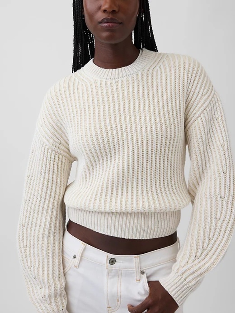 GAP 100% cotton barrel sleeve cropped sweater sz XS preppy coastal grandma